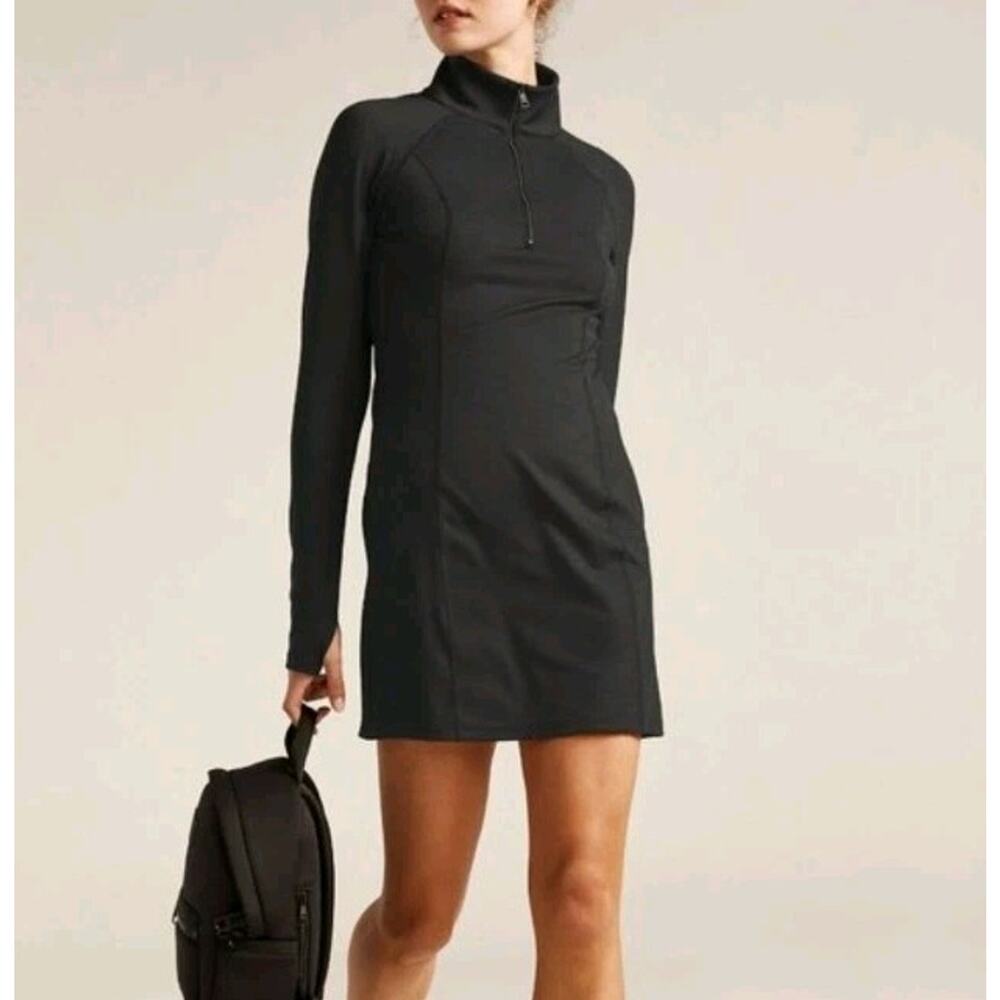 NEW Beyond Yoga Heather Rib Westside Dress Size L Black Long Sleeve 1/4 Zip $158